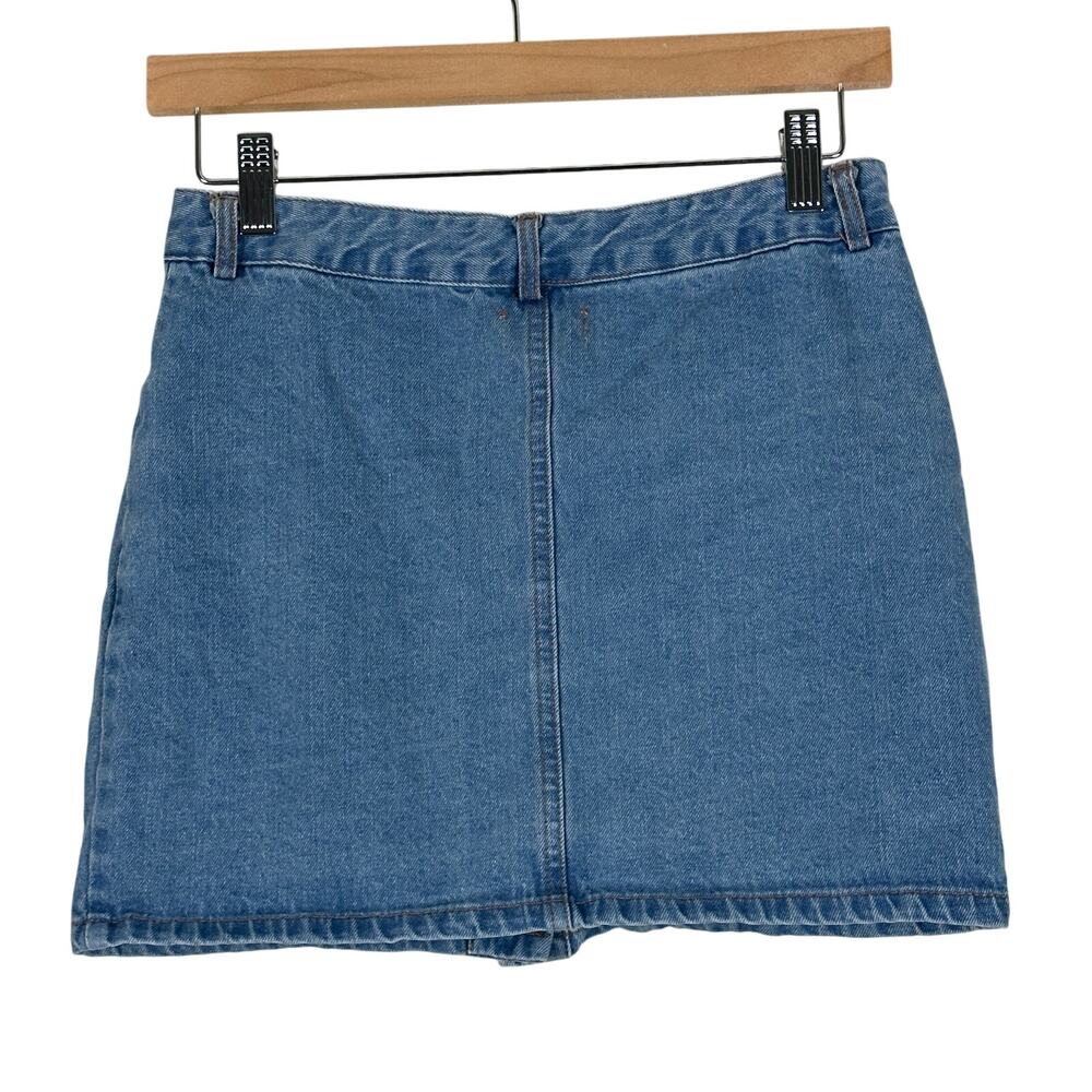 Pol Mini Skirt Womens S Medium Wash Denim Button Front Stretch Embroidered 90s - Picture 3 of 5